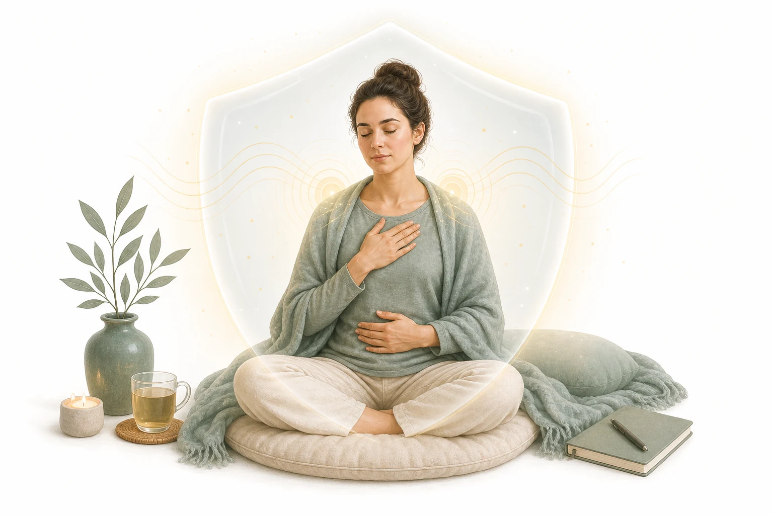Immune system and Reiki hands, representing immune health during attunement