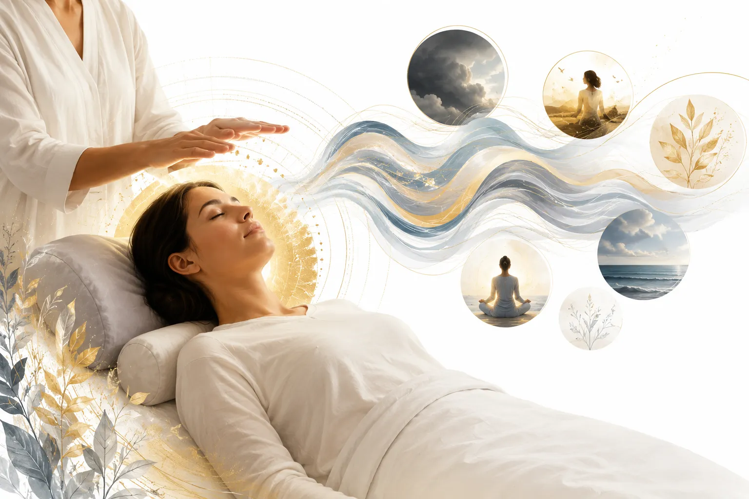 Person resting with a glass of water after a session, representing healing integration