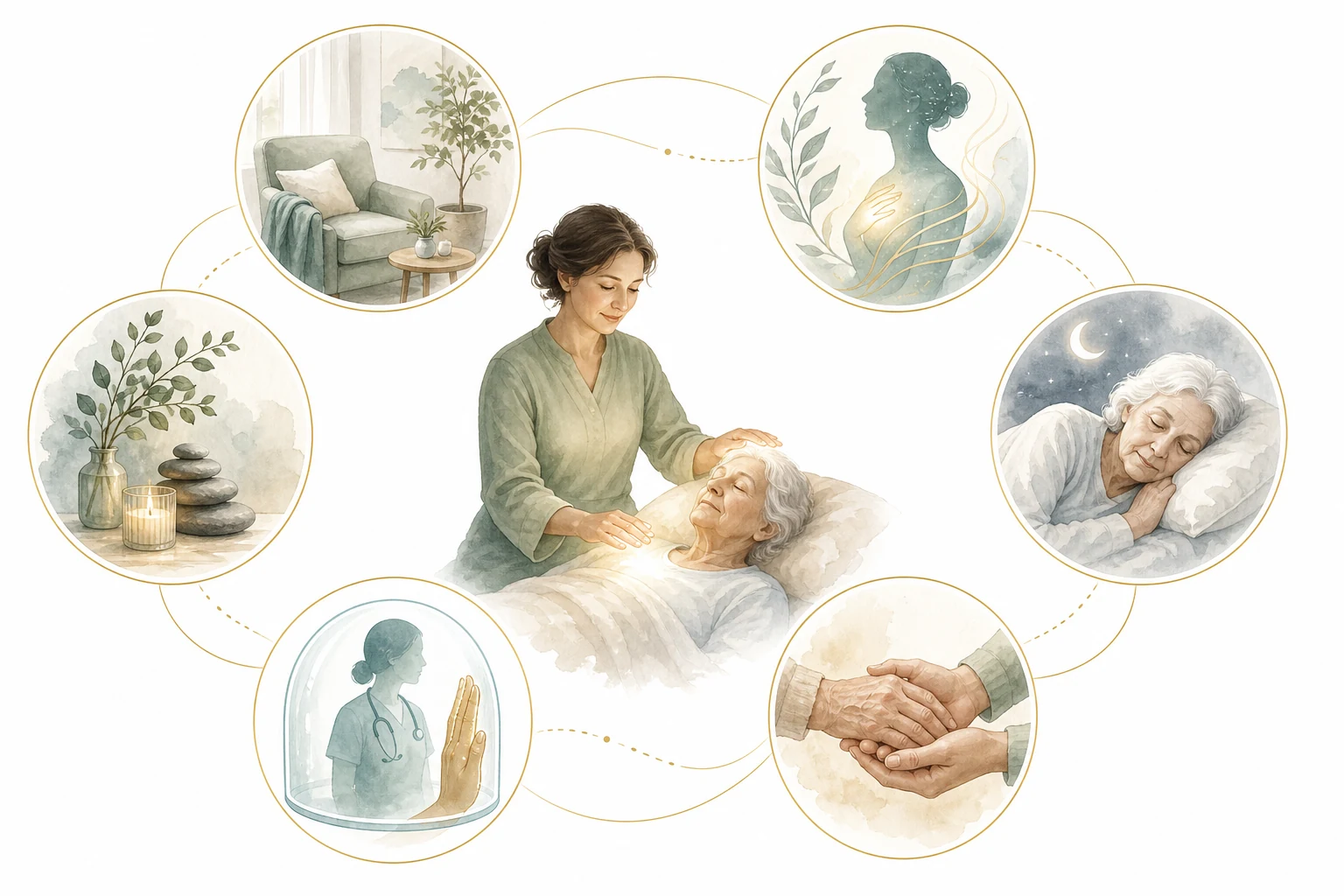 Simple diagram: Alzheimer's → Reiki (Relaxation, Comfort) → Well-being