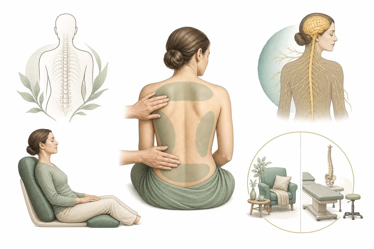 Simple diagram: Back Pain → Reiki (Relaxation, Tension Relief) → Comfort