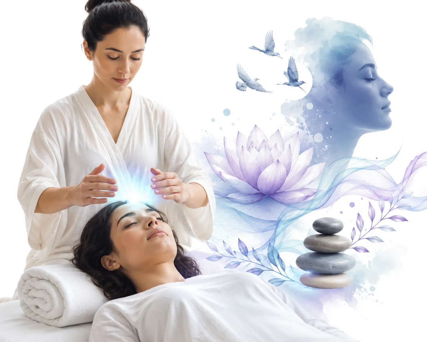 Peaceful person receiving Reiki with soft golden light