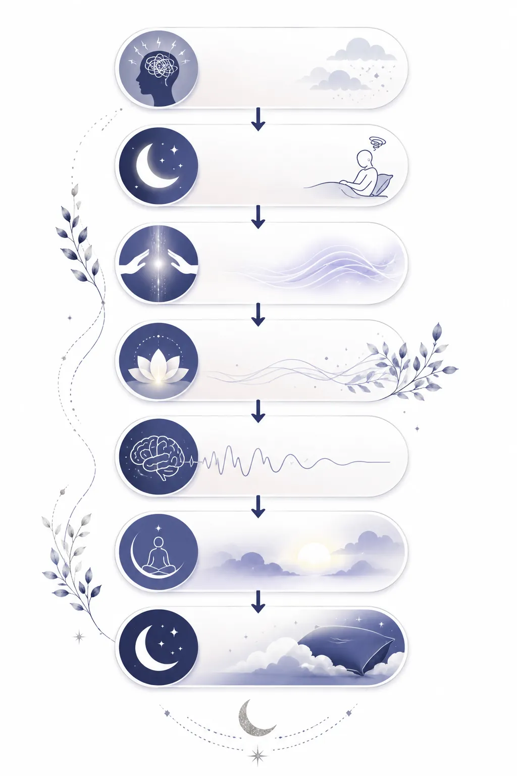 Flow diagram: Reiki to stress reduction to lower cortisol to better sleep