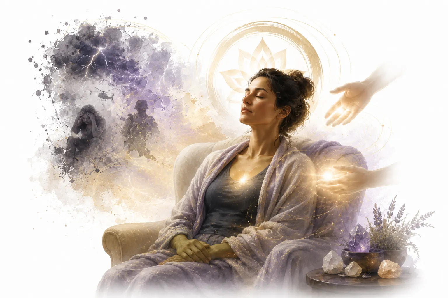 Peaceful hands in a healing position with a calming blue background symbolizing nervous system regulation
