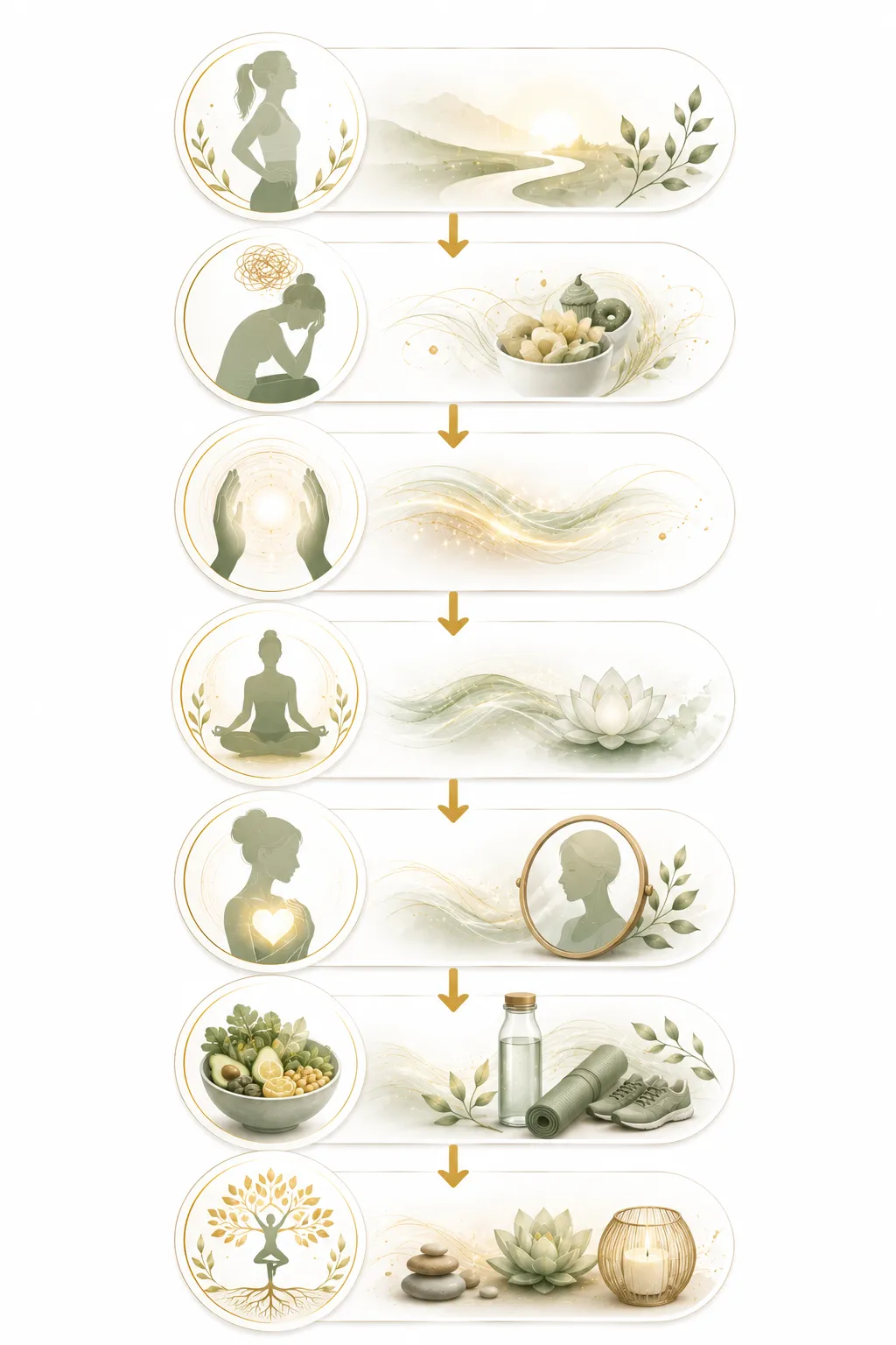 Flow diagram: Reiki to stress reduction to lower cortisol to less fat storage