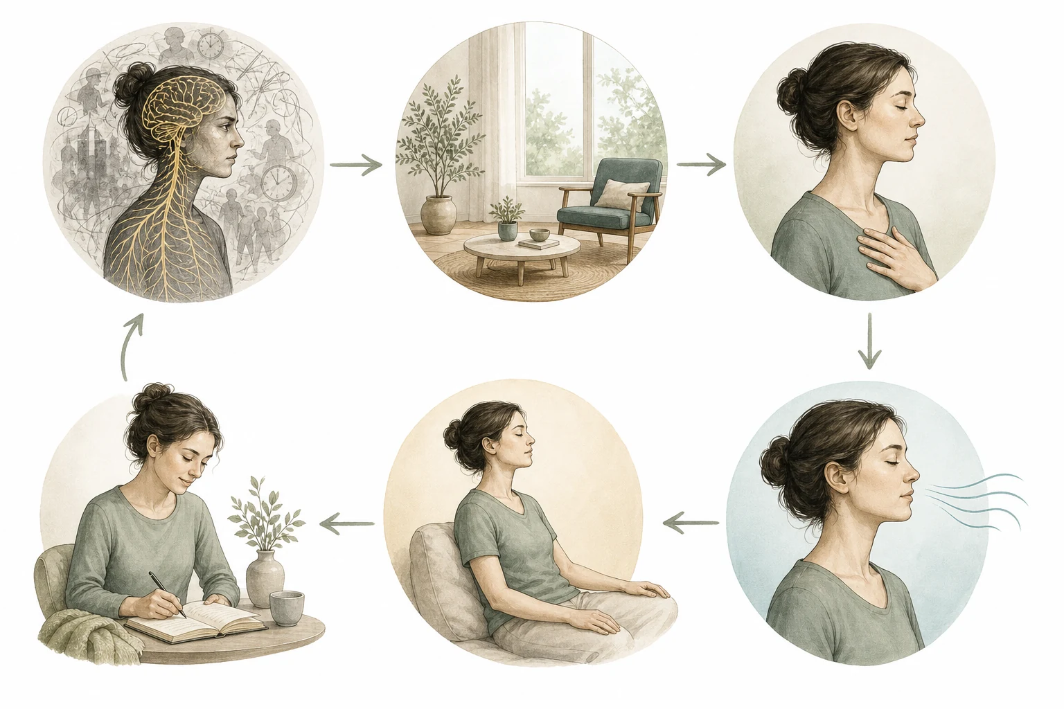 A simple diagram: Stress → Reiki → Relaxation, Lower Cortisol, More Energy