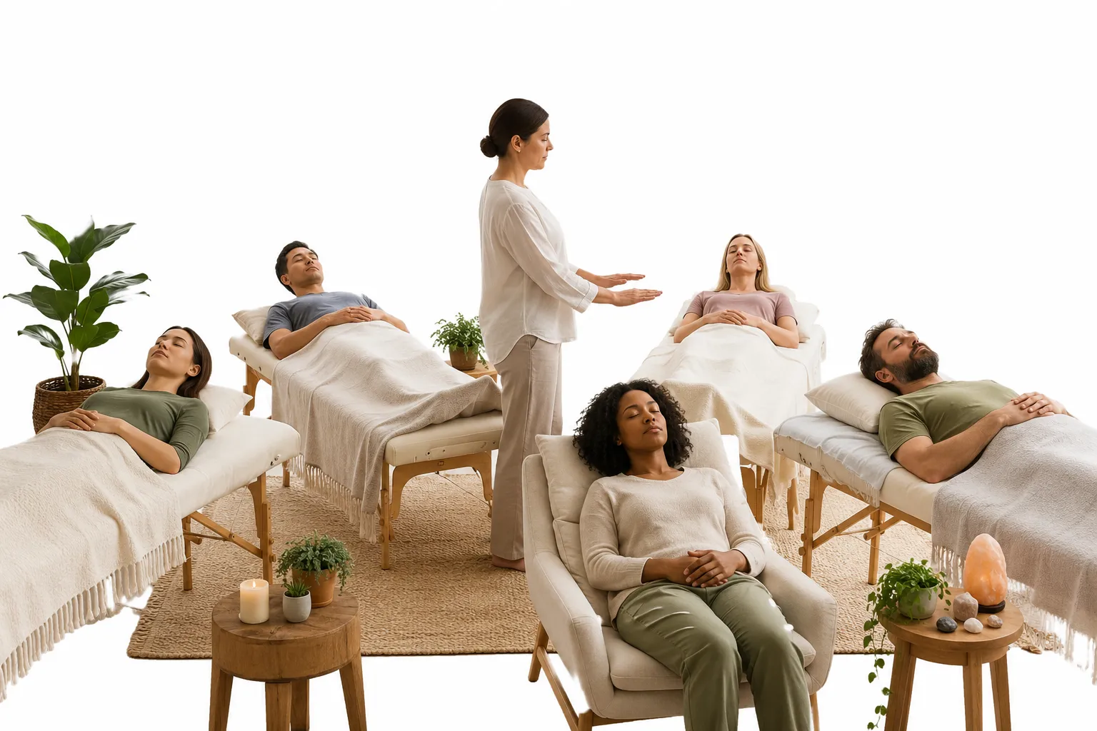 Group of people receiving Reiki together in a circle