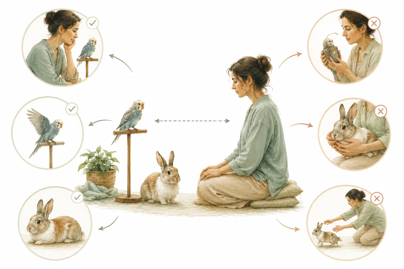 Tips diagram for small pet Reiki: hovering hands, short sessions, respect boundaries