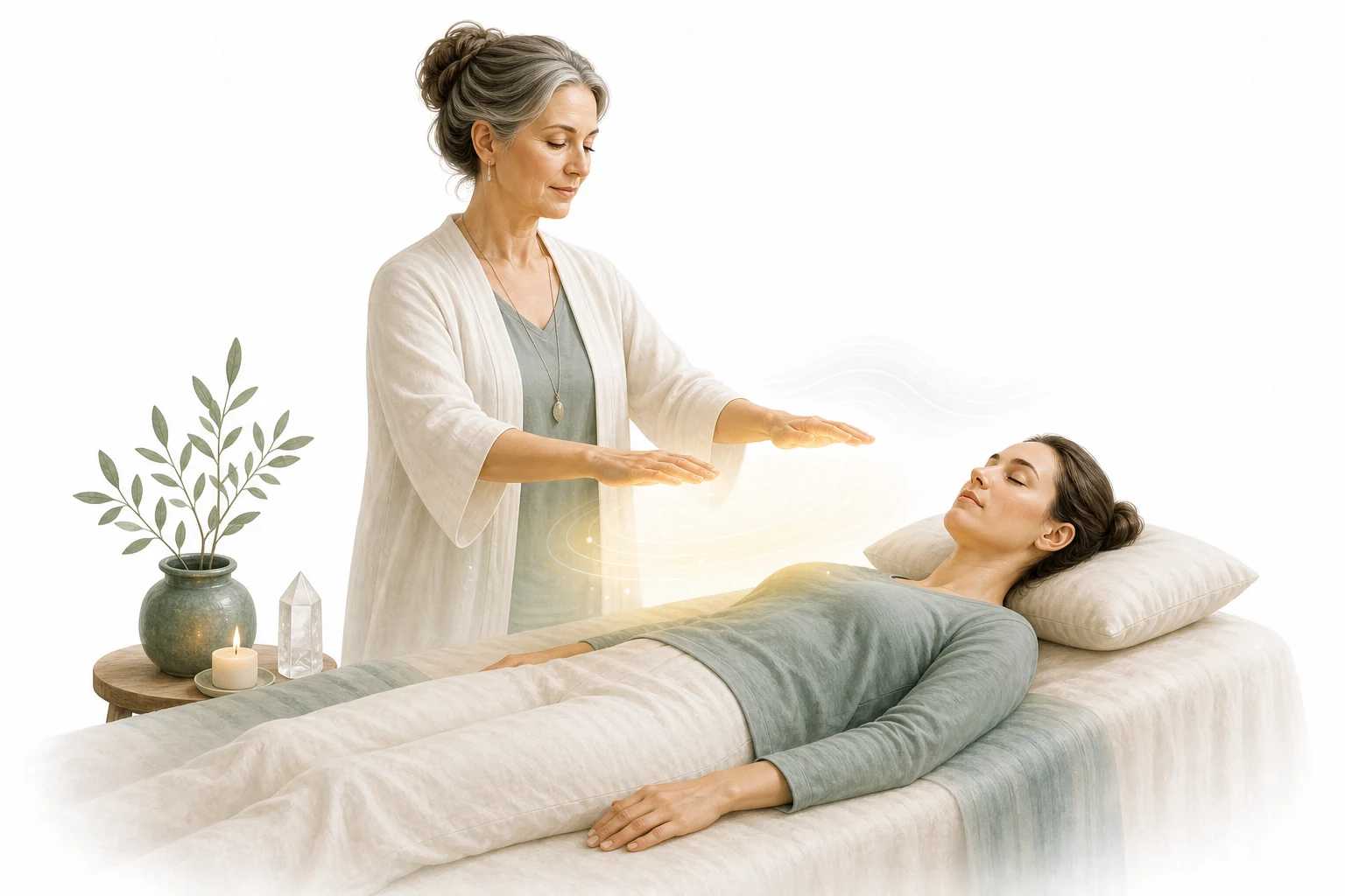 Hands hovering above a person, showing hands-off Reiki
