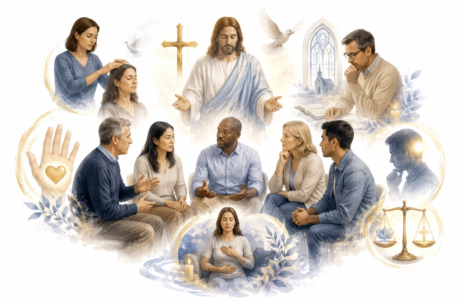 Spectrum of Christian views from support to opposition with church imagery