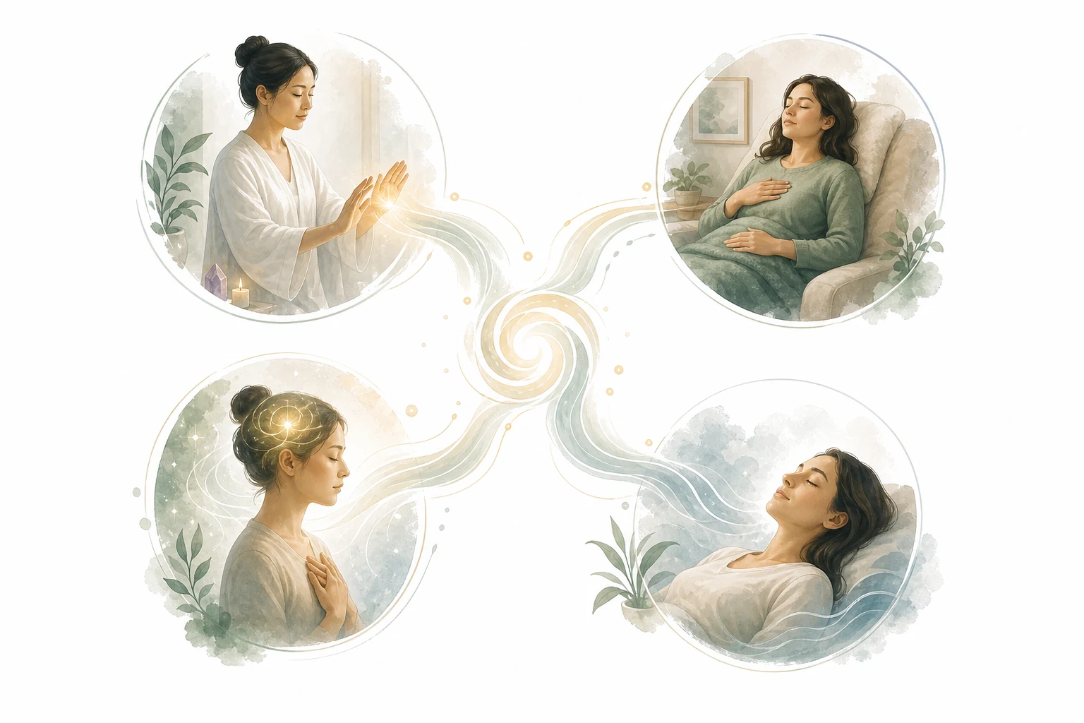 Flow diagram: Practitioner intention to Hon Sha Ze Sho Nen symbol to energy flowing across distance to recipient