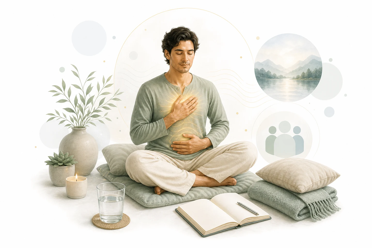 Person resting with water and journal, representing coping with attunement symptoms