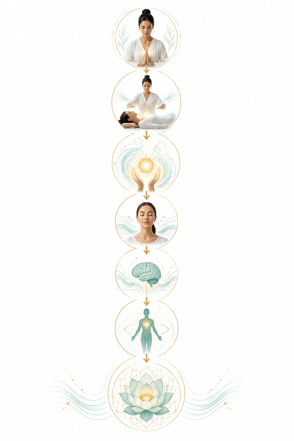 Two-column diagram: Traditional (energy flow, chakras, ki) vs Scientific (nervous system, hormones, relaxation)