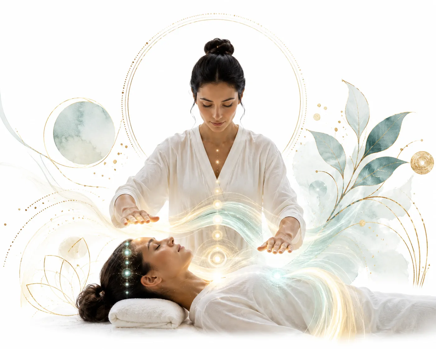 Diagram showing energy flow and nervous system relaxation during Reiki