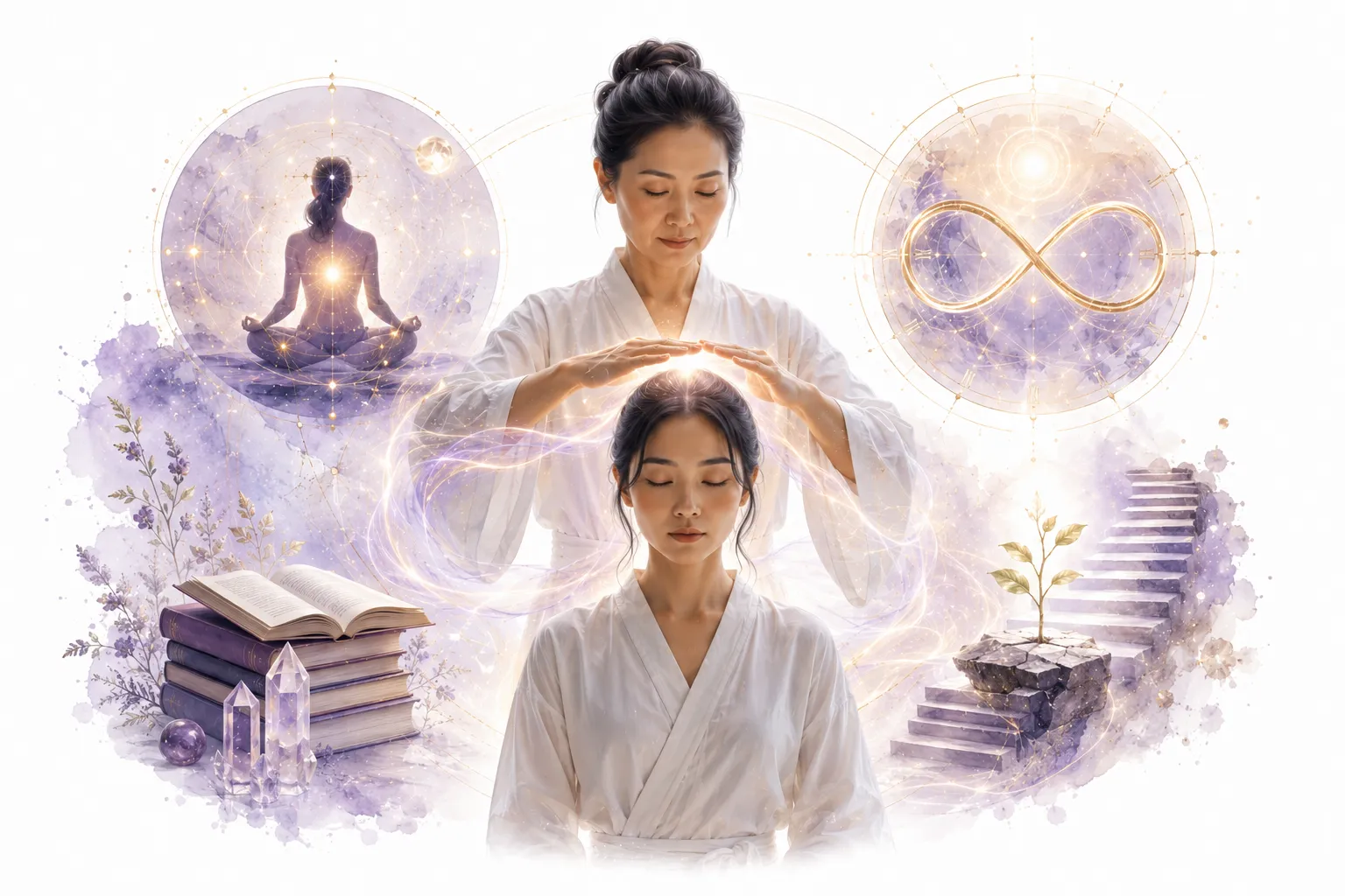 Person receiving attunement with permanent energy channel symbol
