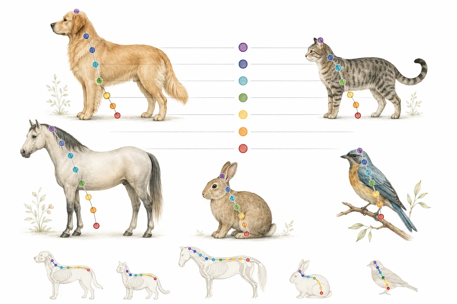 Animal body outline with 8 chakras including brachial chakra