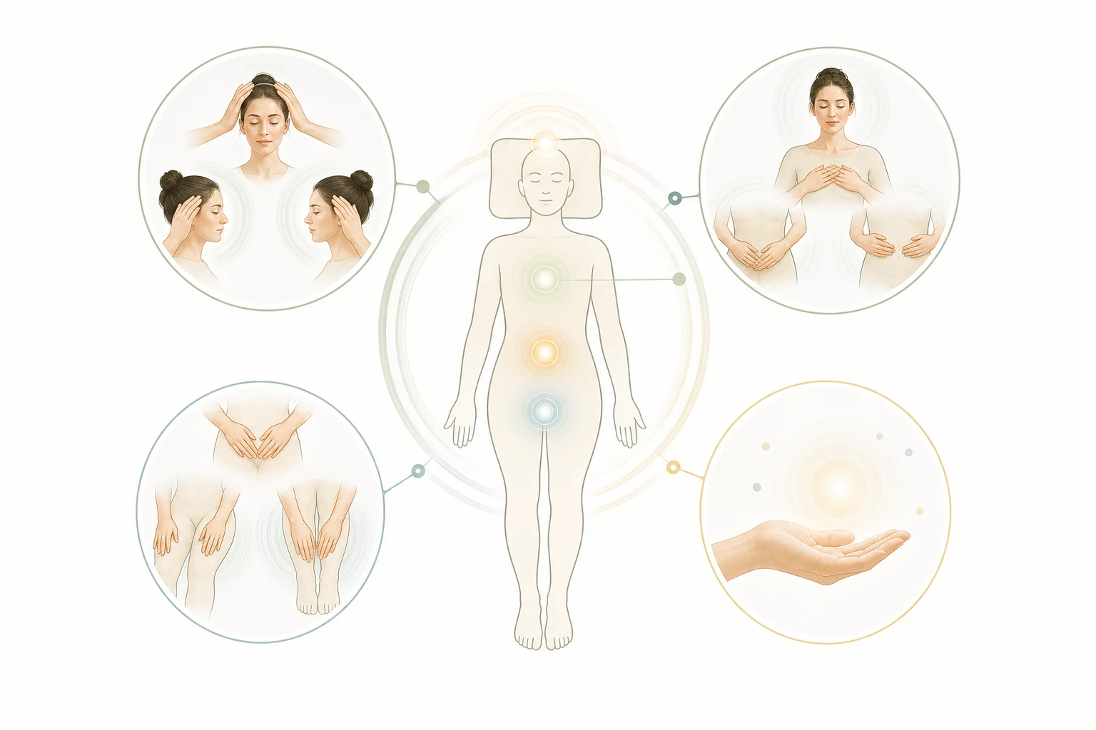 Body outline with the 12 standard Reiki hand positions