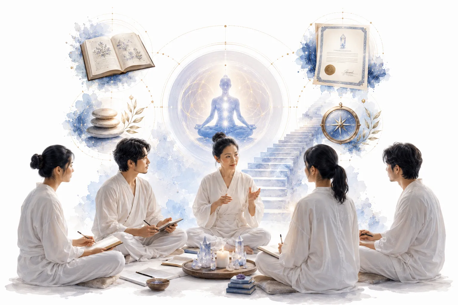 Price tags for Reiki Level 1, Level 2, and Master levels with dollar amounts
