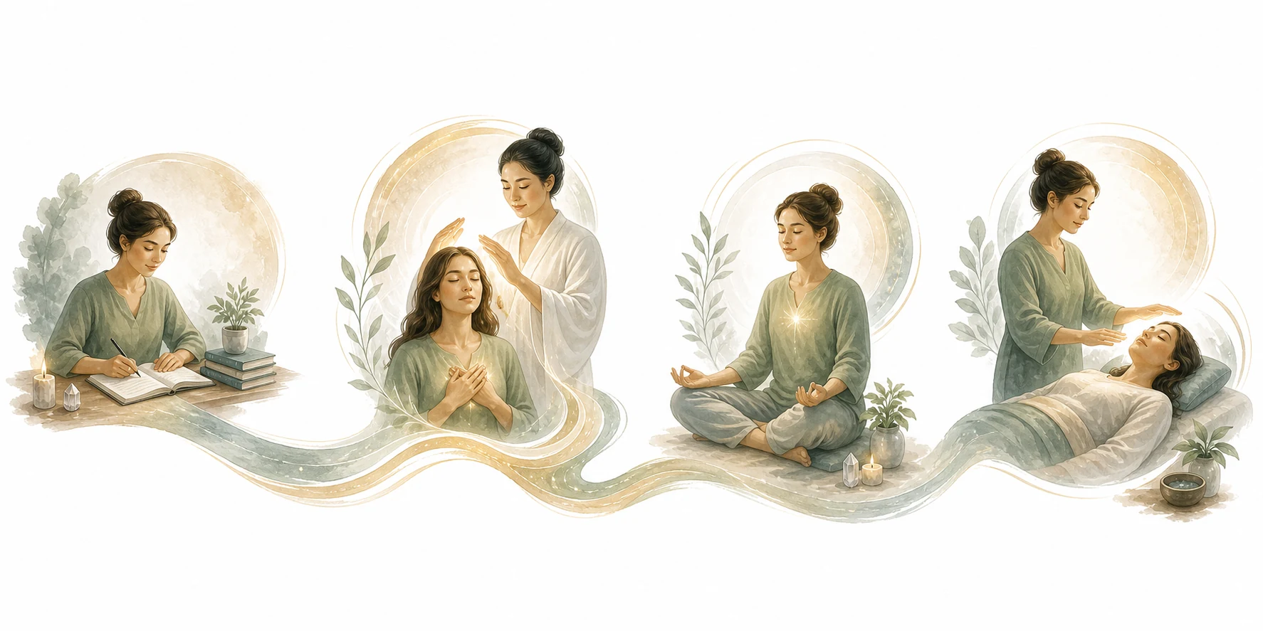 Flow diagram: Student to Level 1 to practice to Level 2 to practice to Master to healer