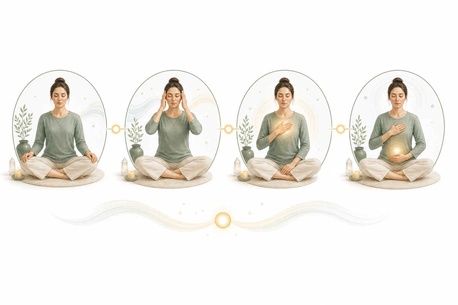 Body outline with numbered hand positions for self-Reiki
