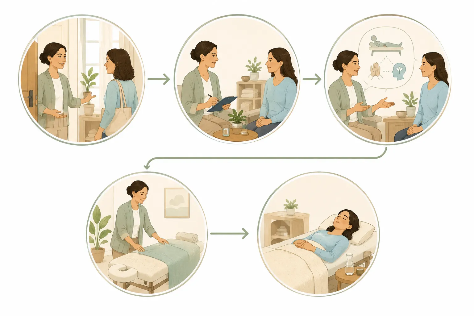 Flow diagram: Prepare Space to Welcome to Discuss to Consent to Intention to Begin