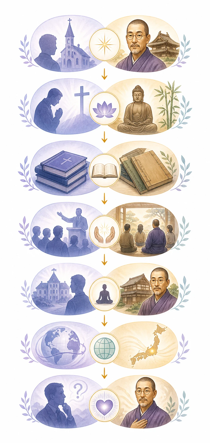 Comparison diagram showing lay Buddhist practitioner vs ordained monk