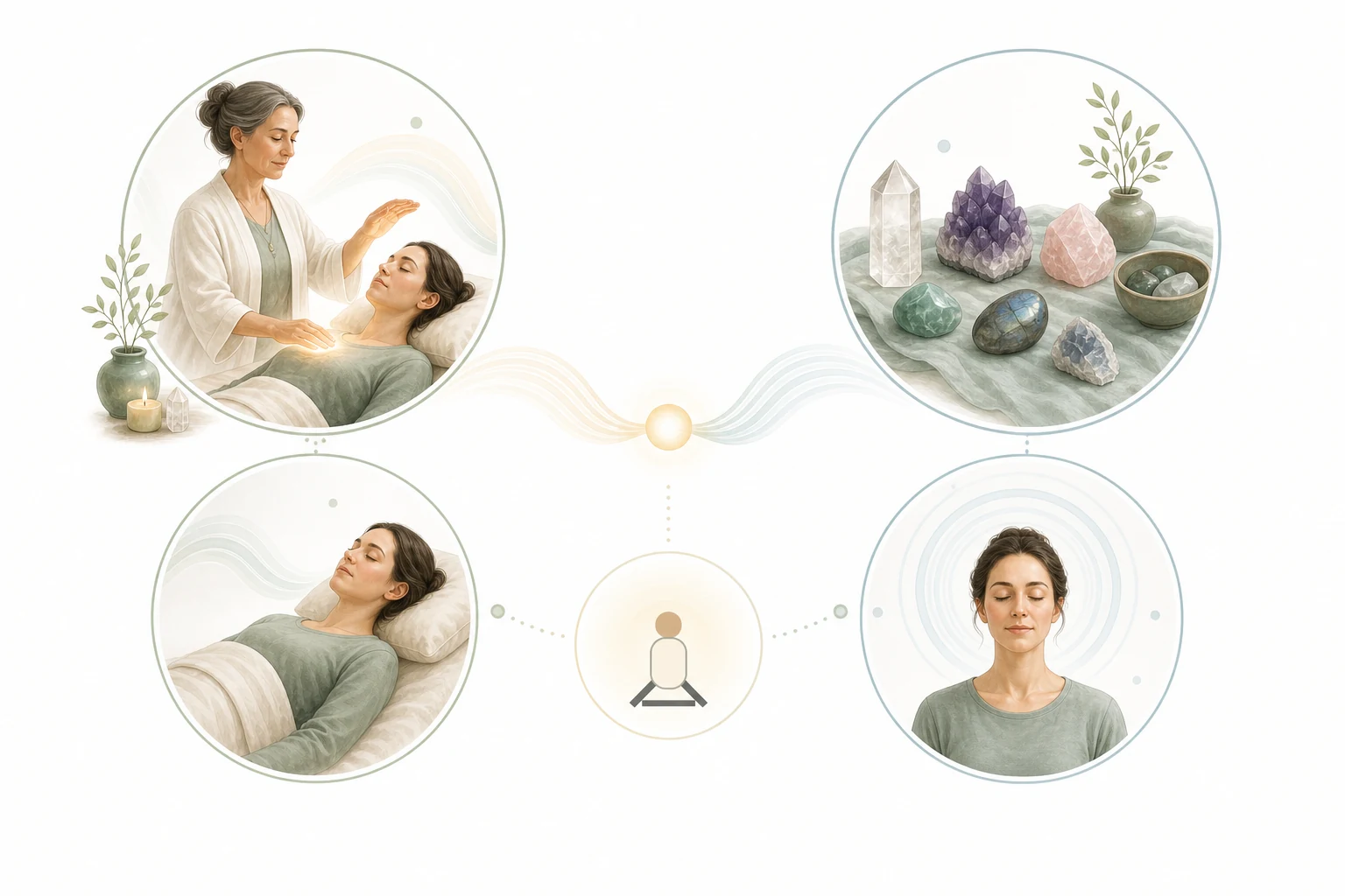 Two-column comparison: Reiki vs Crystal Healing