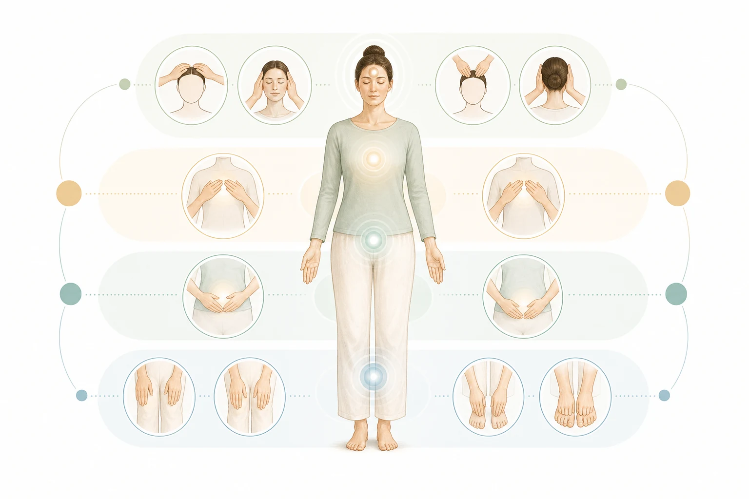 Body outline with the 12 standard Reiki hand positions