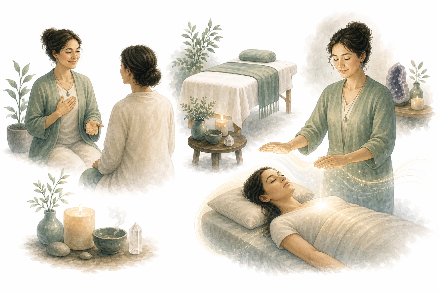 Reiki healer with hands in healing position, representing the work of a healer