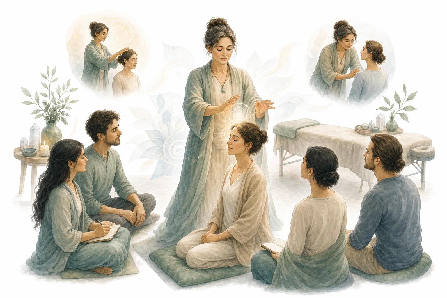 Reiki master giving an attunement, representing the role of a master