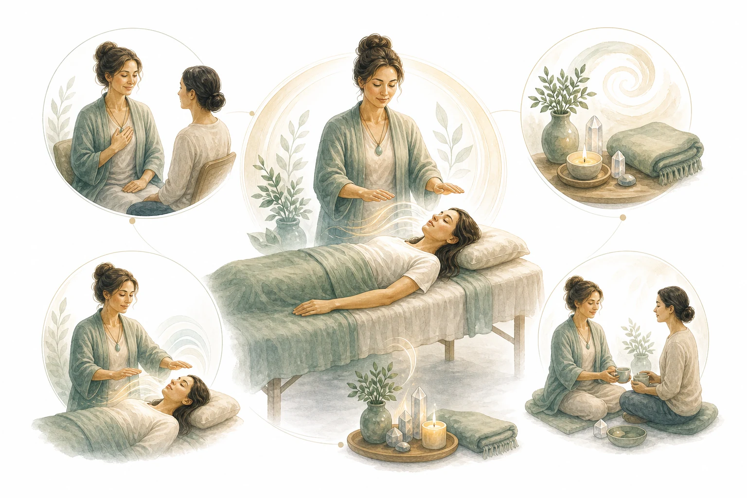 Flow diagram: Channel energy to place hands to hold space to facilitate healing