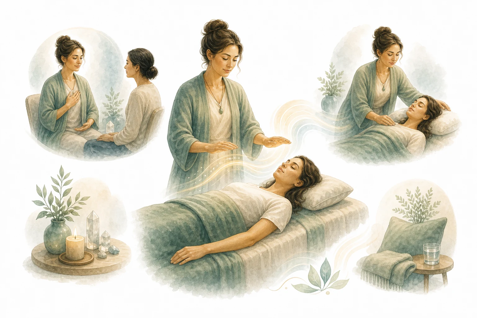 Reiki practitioner with hands in healing position, representing the work of a practitioner