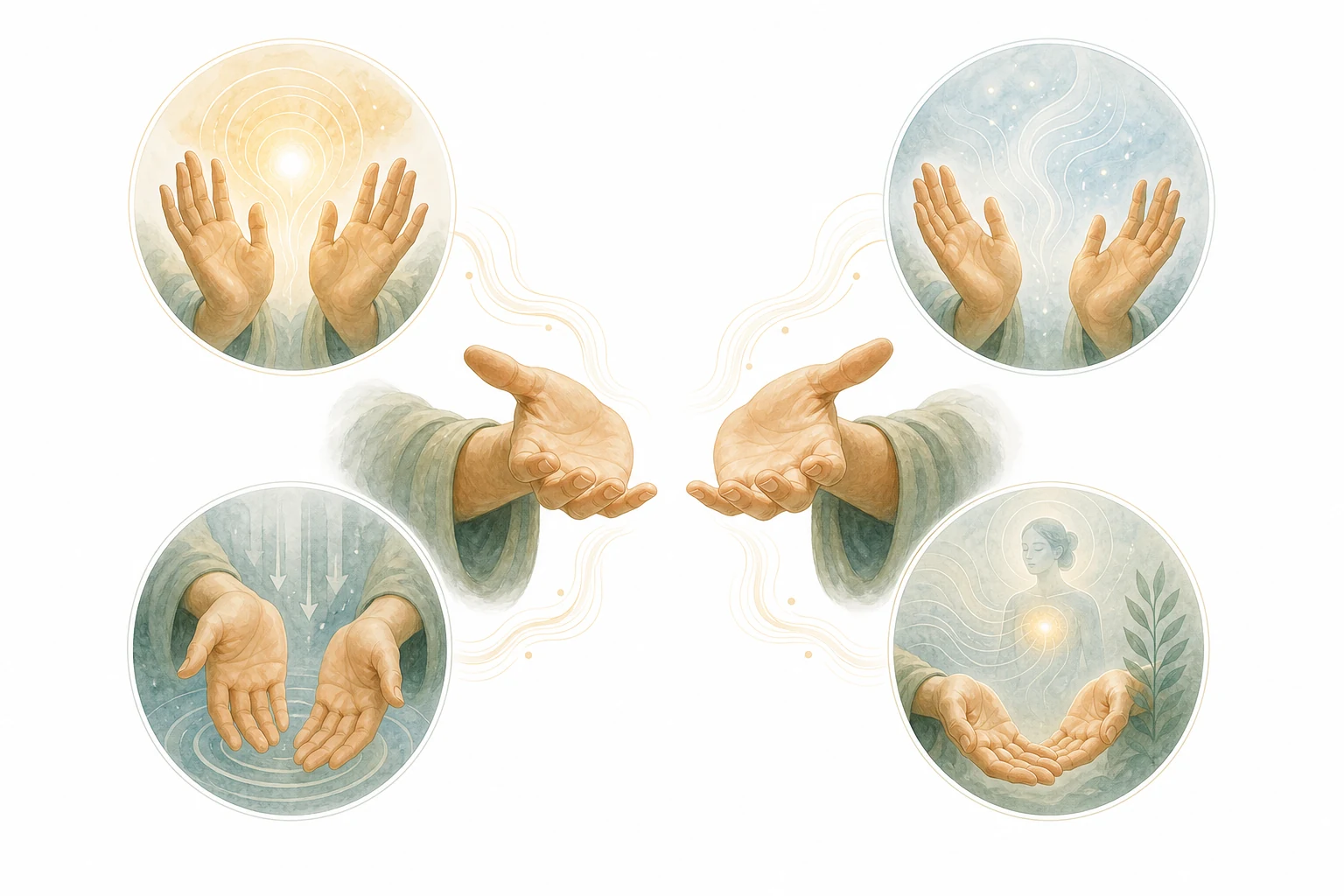 Hand diagram with sensations: heat, tingling, pulsing, cold