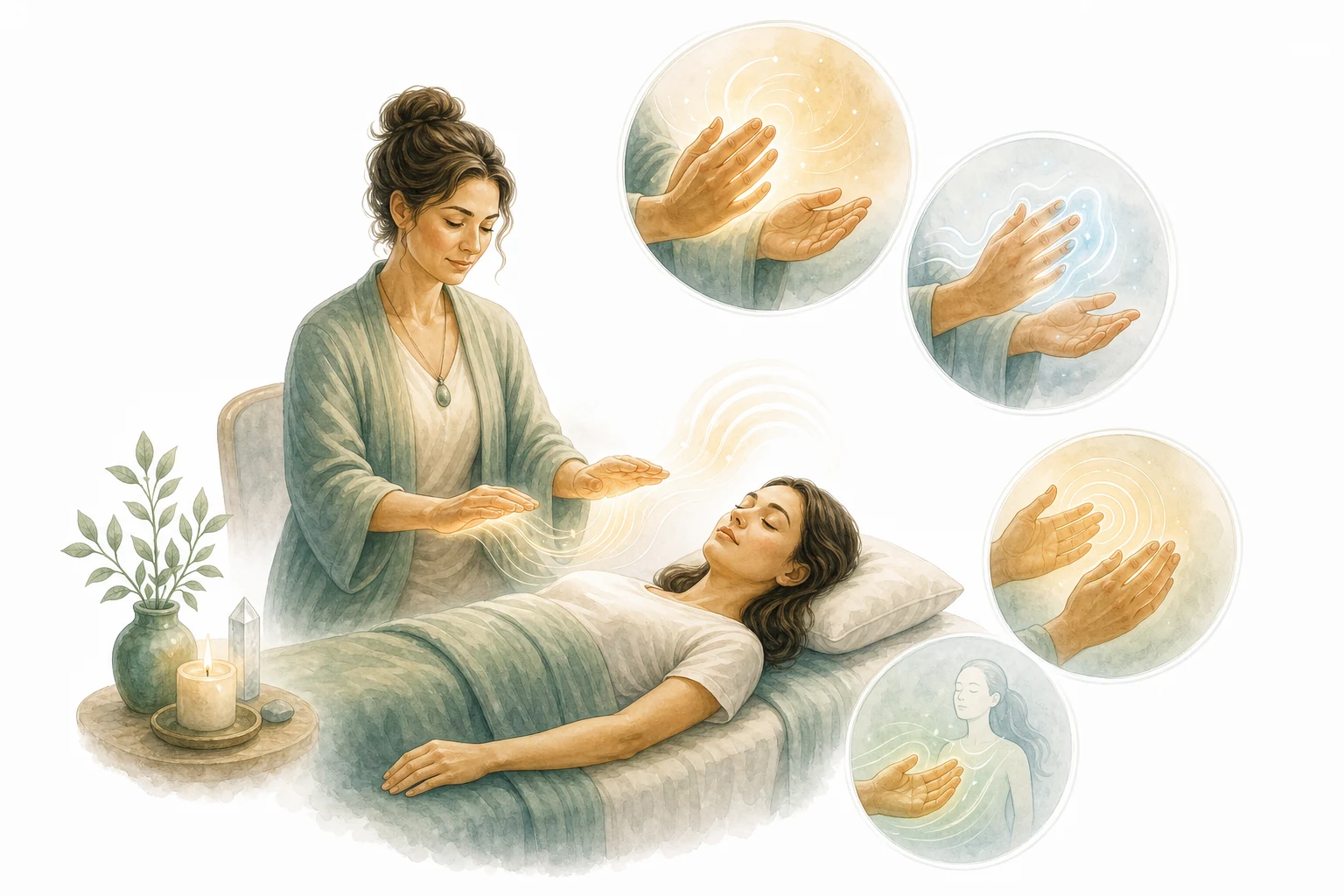 Practitioner hands with glowing energy, representing what practitioners feel