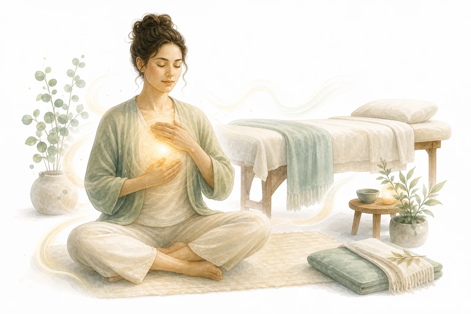 Hands in healing position with energy flowing, representing doing Reiki