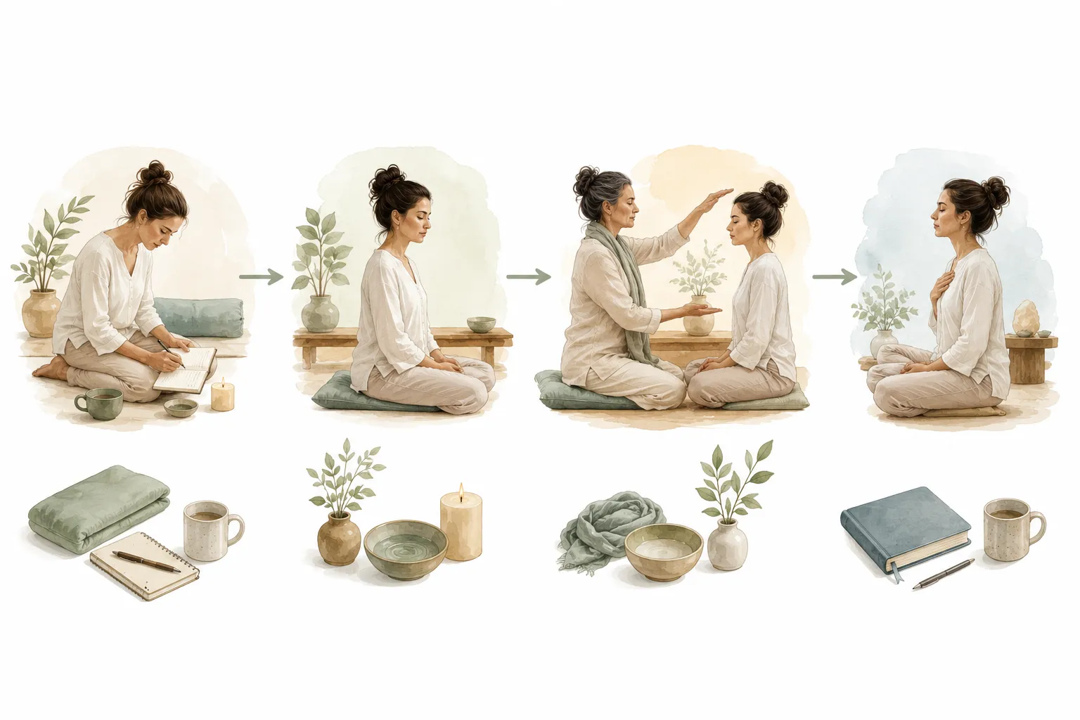 Flow diagram: Preparation to Ceremony to Opening to Practice