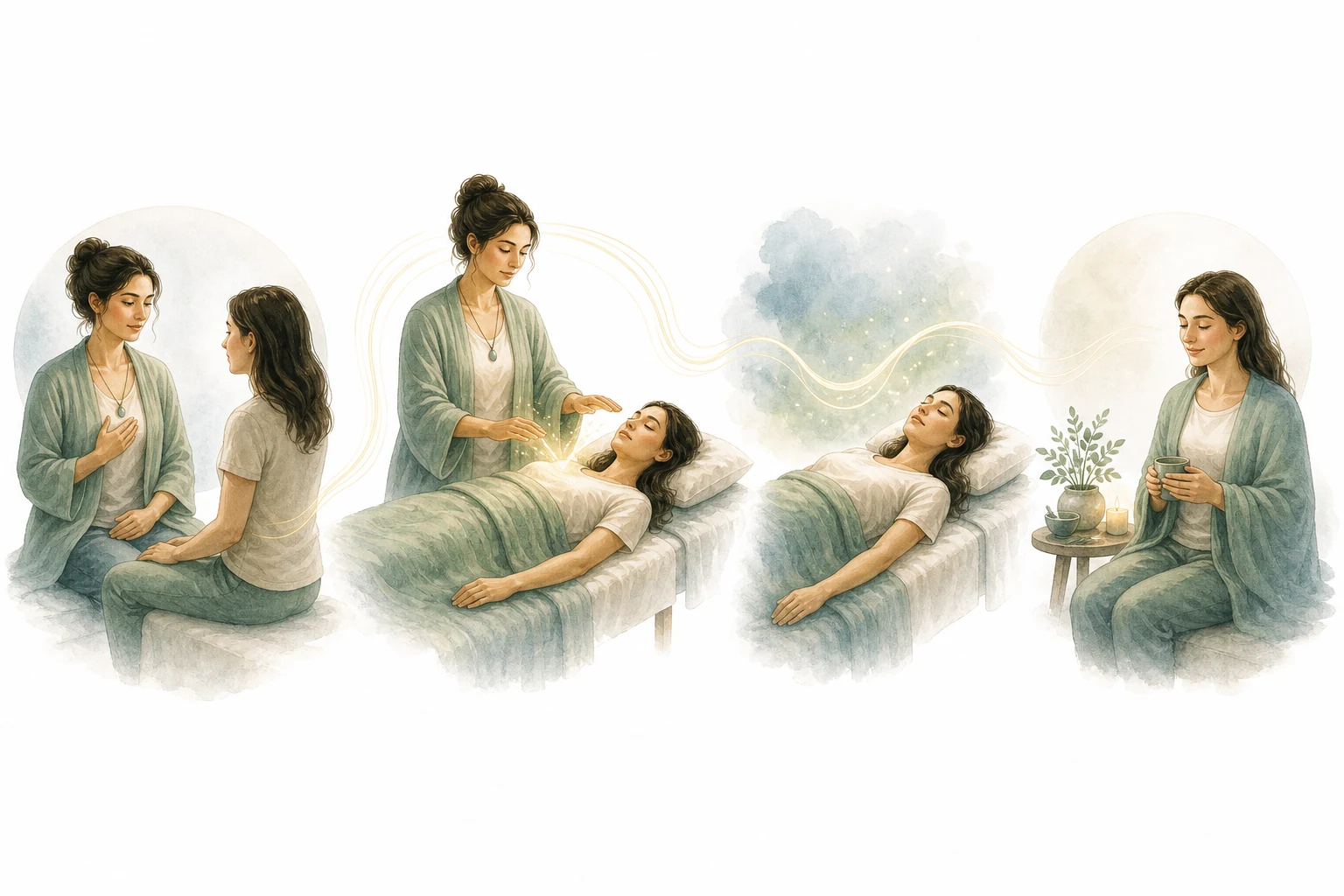 Person receiving Reiki with energy flowing, representing the experience