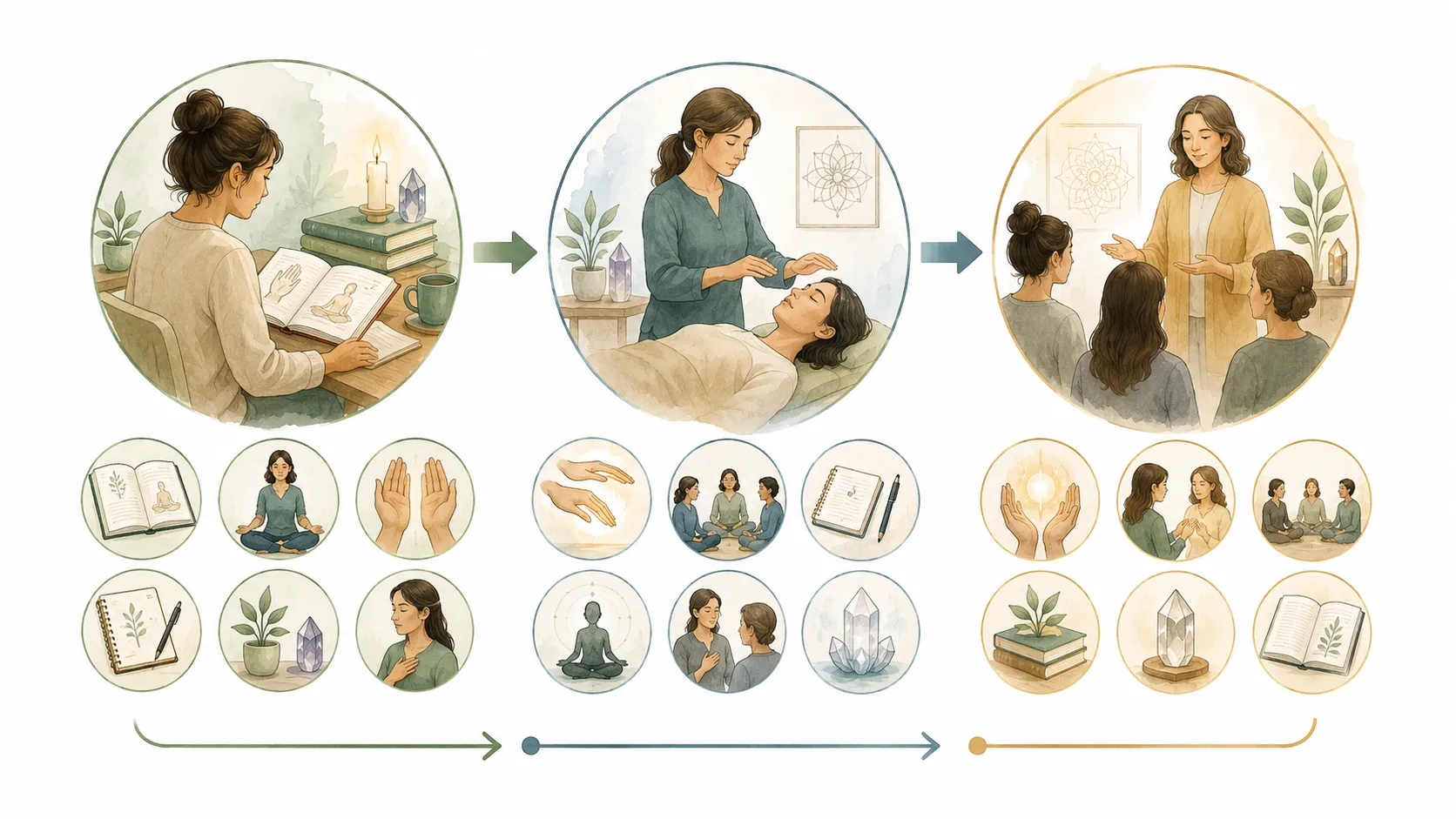 Diagram showing Level 3 skills: Dai Ko Myo, attunements, teaching, deep practice