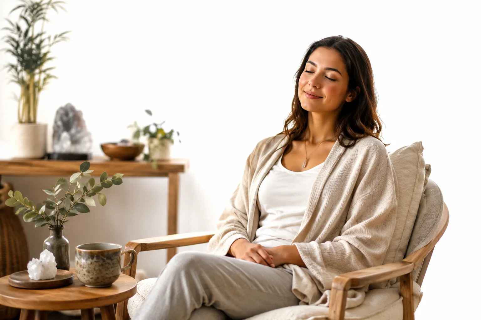 Peaceful person receiving attunement with soft glowing energy
