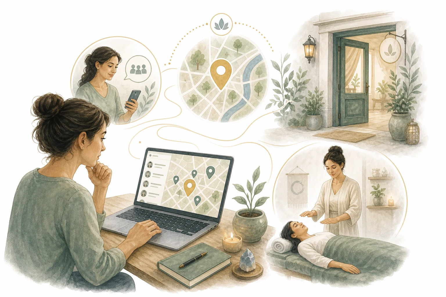 Map with location markers showing where to learn Reiki near you