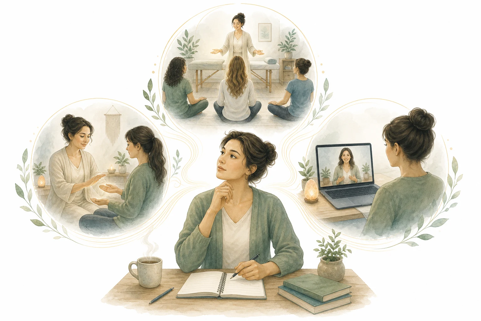 Person learning Reiki in a classroom setting, representing where to learn