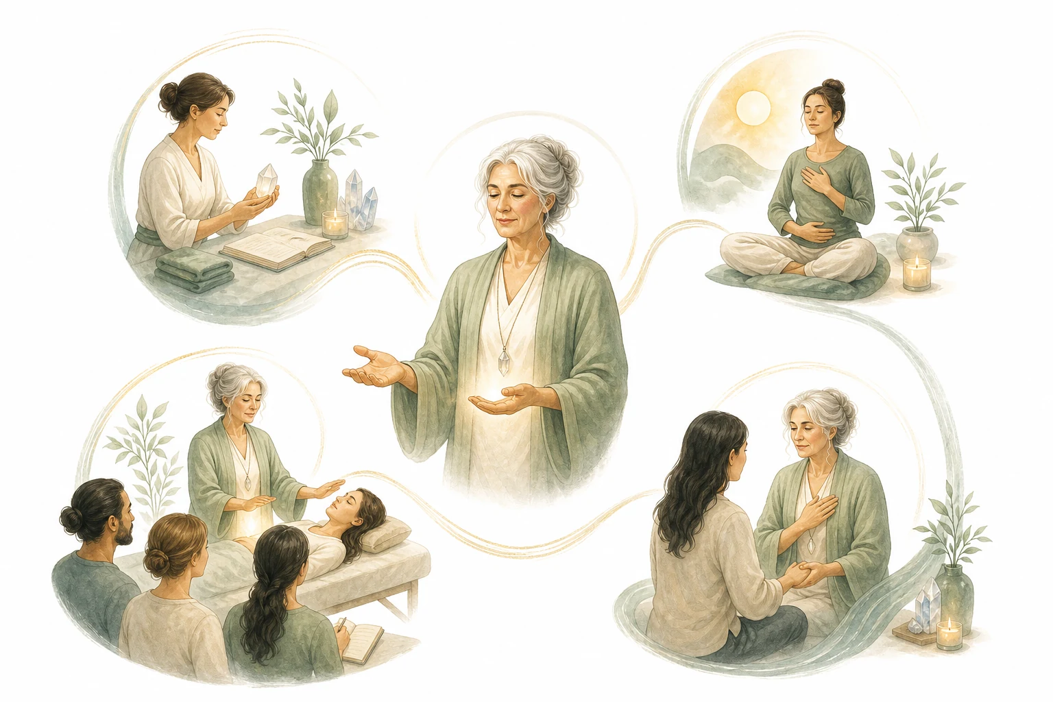 Circle diagram: completed highest level, can teach, can give attunements, lineage holder, responsibility