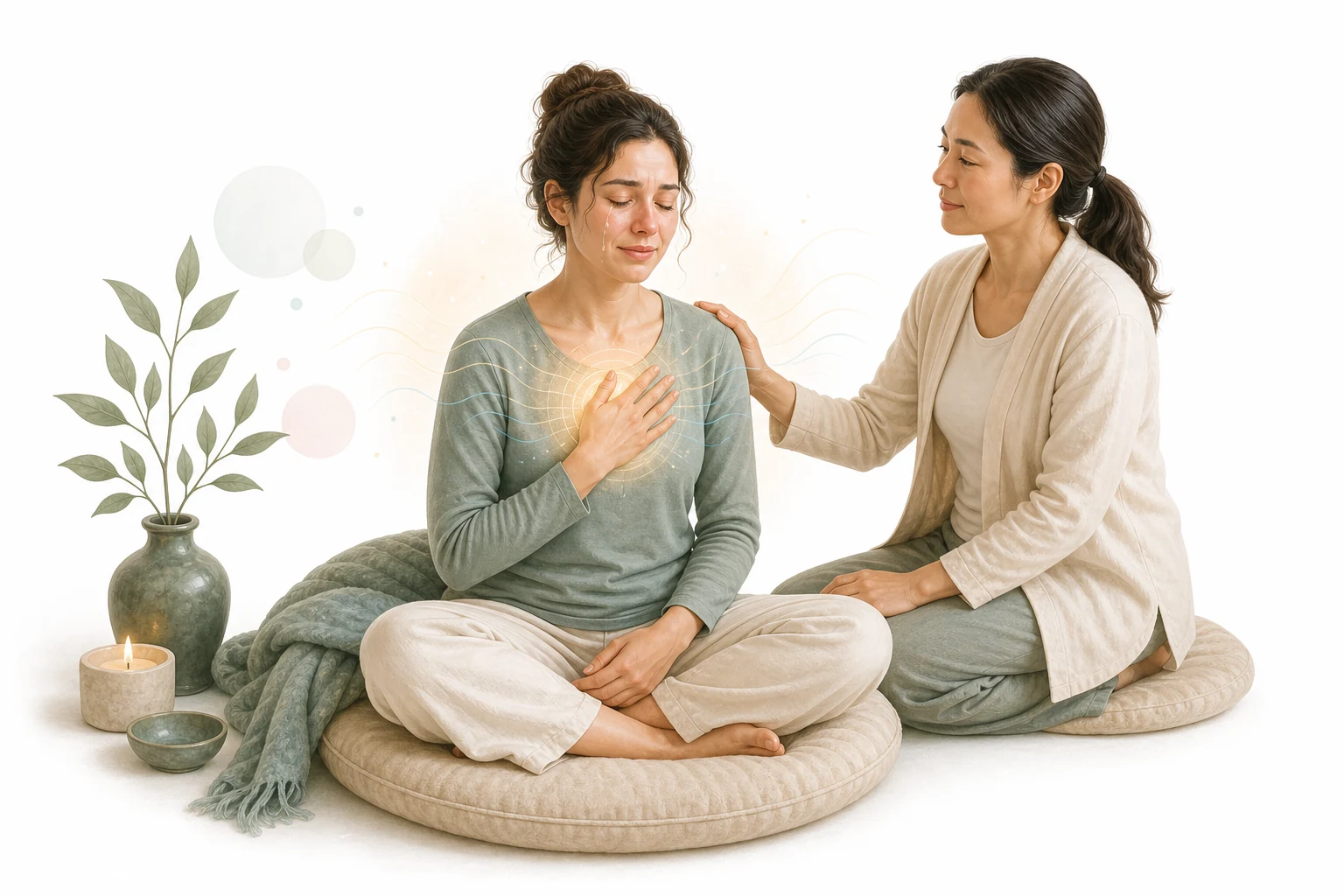 Person wiping tears, representing emotional release after attunement