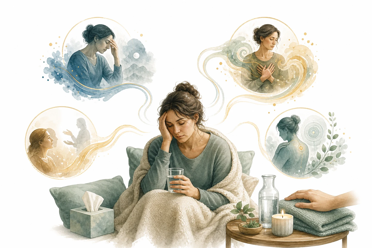 Person resting with water after Reiki, representing the healing crisis