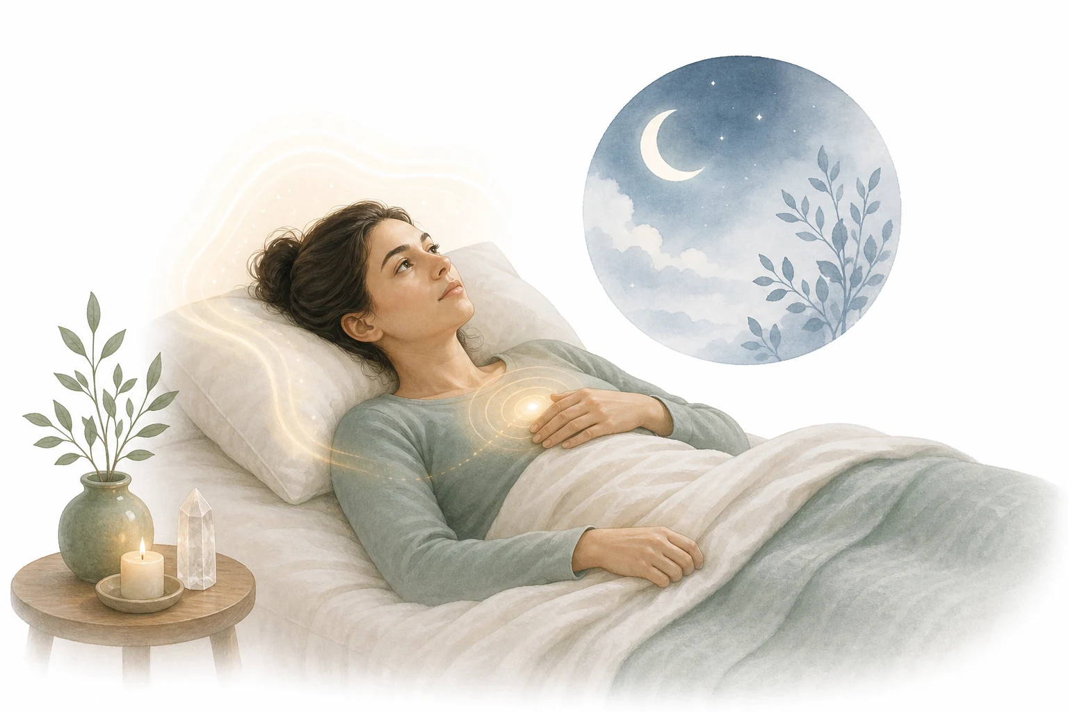 Person awake at night, representing insomnia after attunement