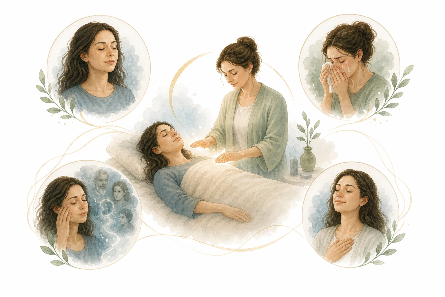 Flow diagram: Stored emotions to Reiki relaxation to emotional release to crying
