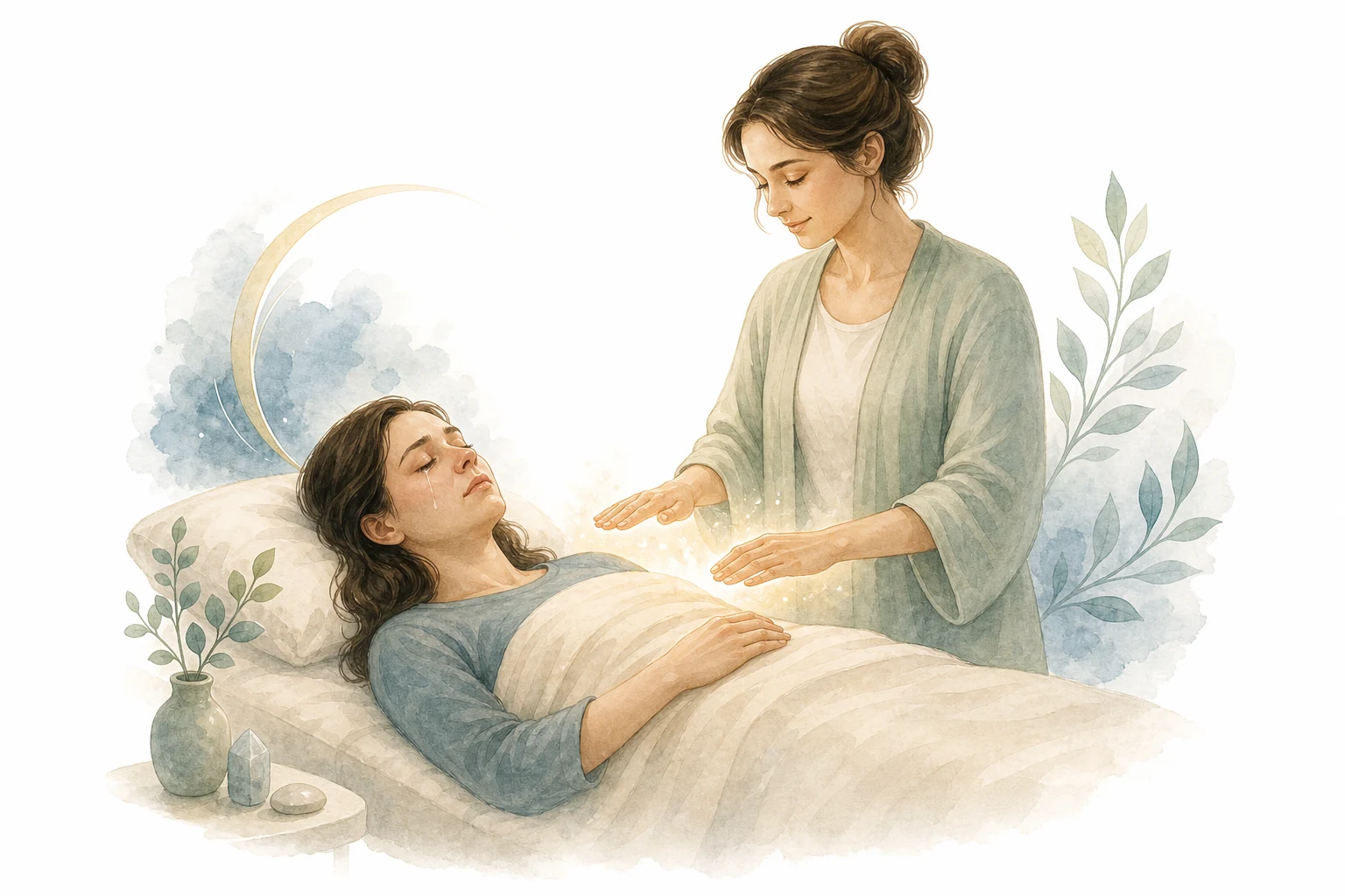 Person wiping away tears gently, peaceful expression, representing emotional release