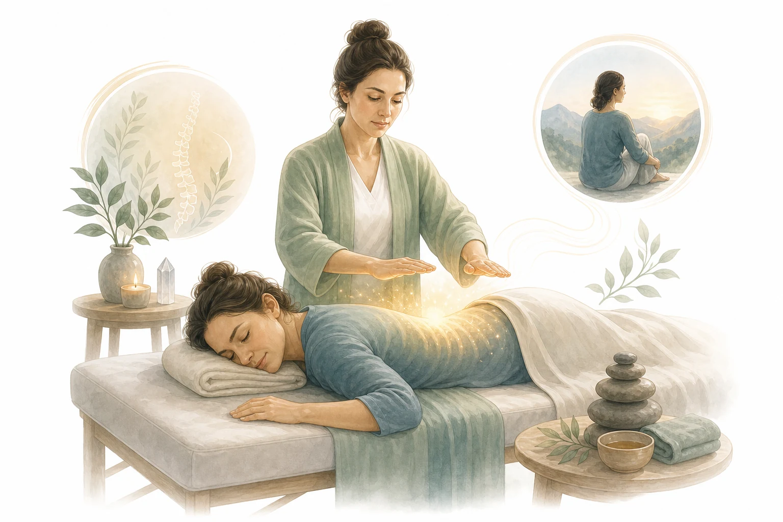 Gentle hands near a person's back, representing back pain relief